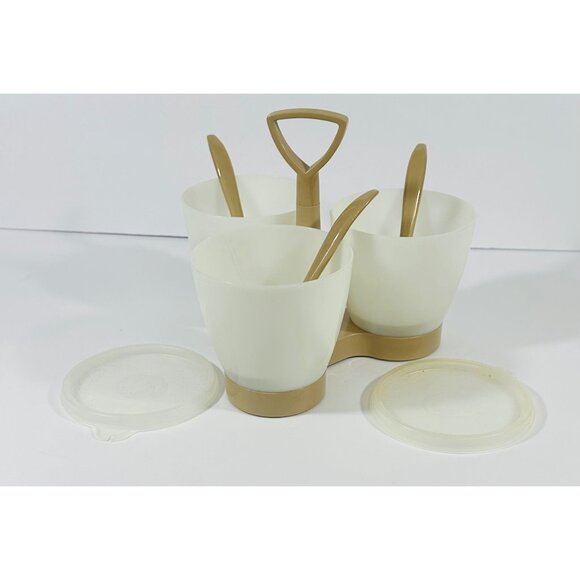 Tupperware Vintage Kitchen Condiment Set #757-3 With 3 Cups 3 Spoons 2 Lids & Ca - Picture 8 of 10